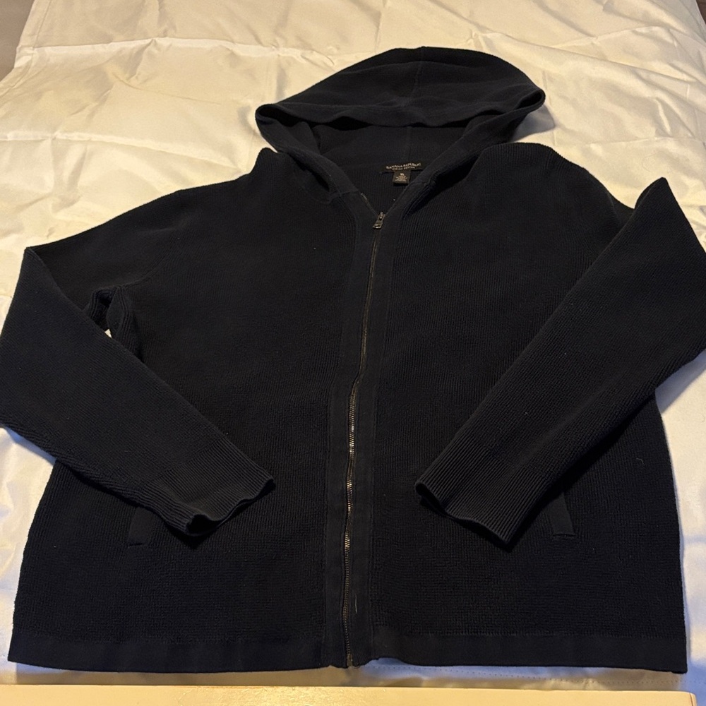 Men's Navy Blue Hooded Full-Zip Sweater